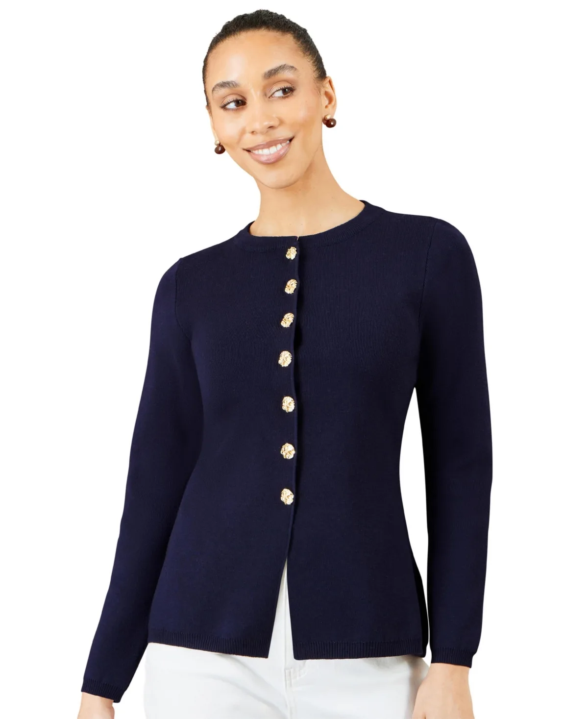 Long-Sleeve Peplum Cardigan by Yumi