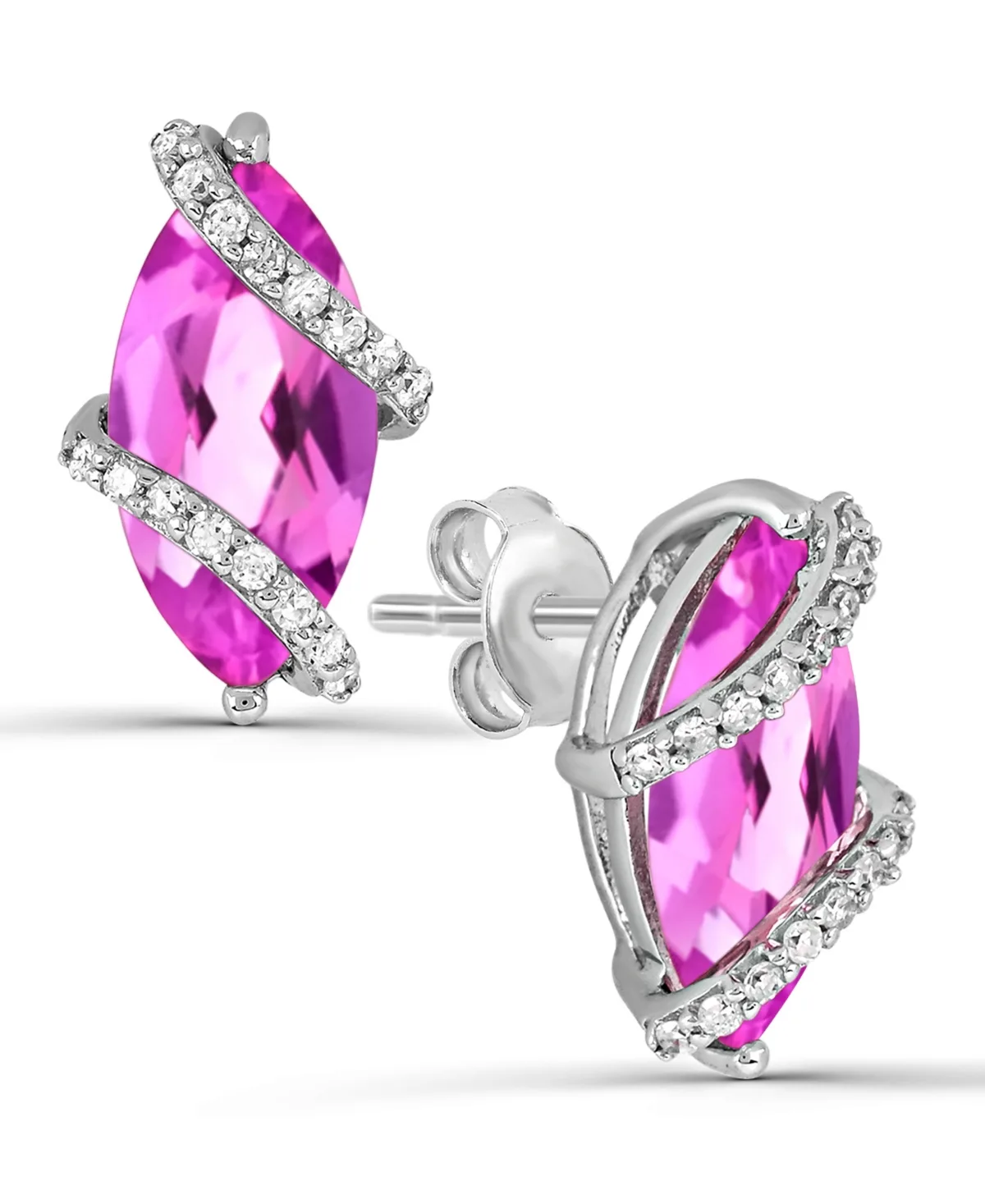 Lab-Grown Pink & White Sapphire Stud Earrings (1-3/4 & 1/5 ct. t.w.) in Sterling Silver by Macy's