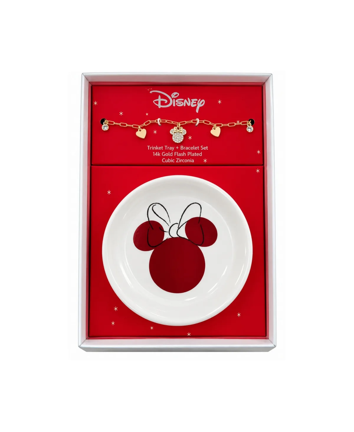 Cubic Zirconia Gold-Tone Minnie Mouse Charm Bracelet with Trinket Tray, 2-Piece Set by Disney