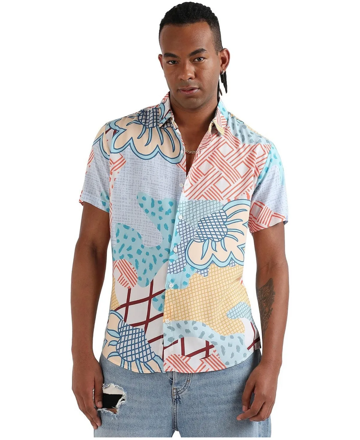 Campus Sutra EcoLiva Abstract Patch Shirt by Cahoot