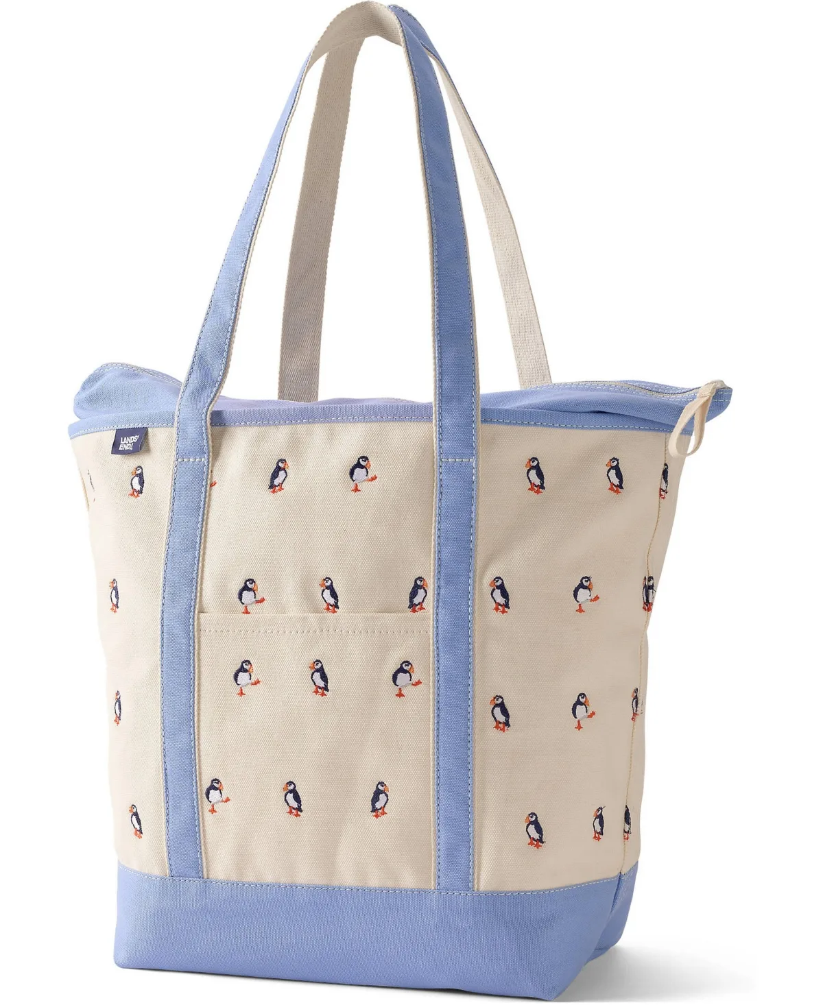Large Canvas Tote Bag Embroidered 5 Pocket Zip Top Long Handle by Lands' End