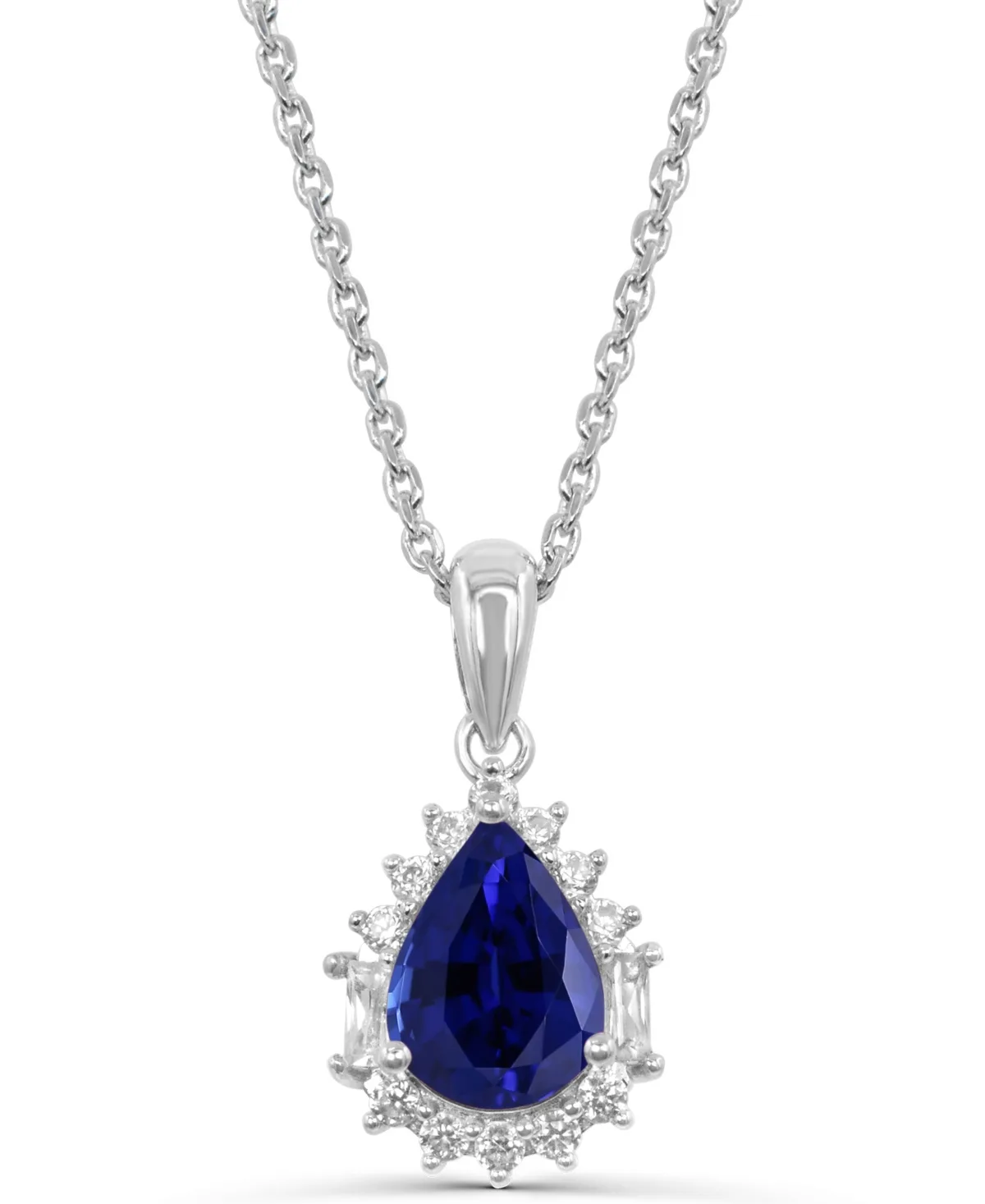 Lab-Grown Blue Sapphire (7/8 ct. t.w.) and Lab-Grown White Sapphire (3/8 ct. t.w.) Pendant Necklace in 14k Gold-Plated Sterling Silver by Macy's