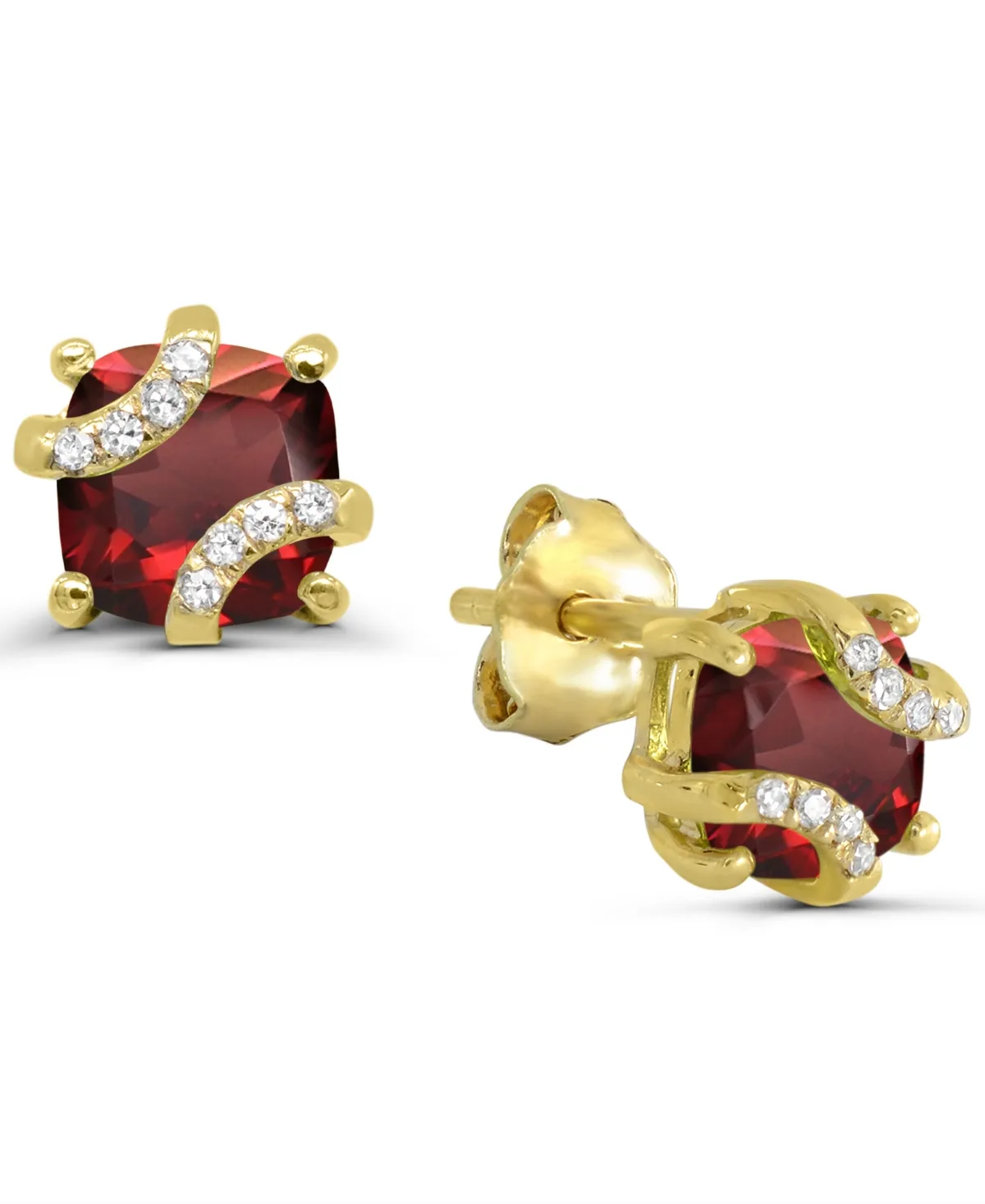 Garnet and Diamond Accent Stud Earrings (1-1/8 ct. t.w.) in 14k Gold-Plated Sterling Silver by Macy's