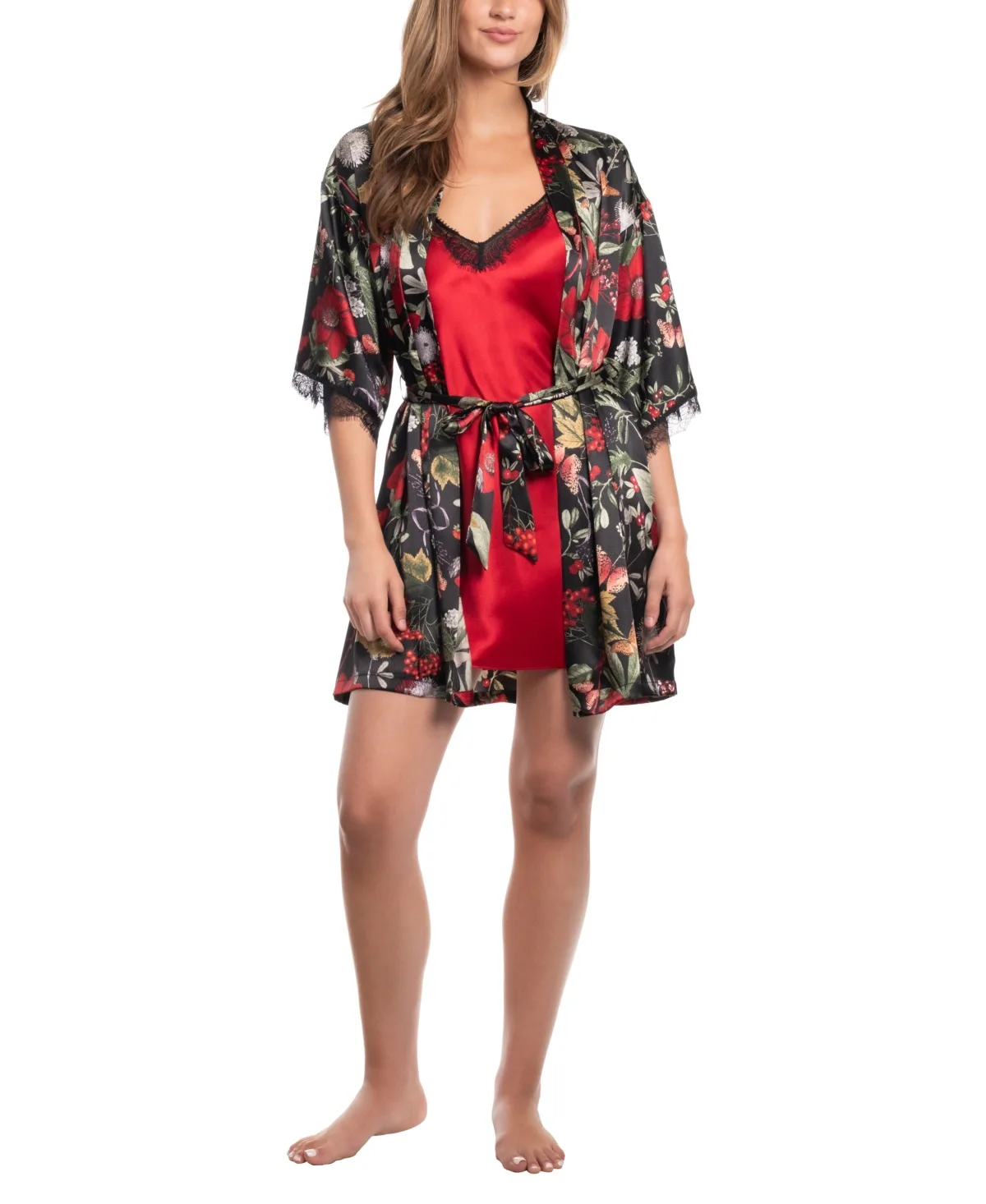 Lace V-Neck Chemise and Wrap Robe, 2-Piece Set by Linea Donatella