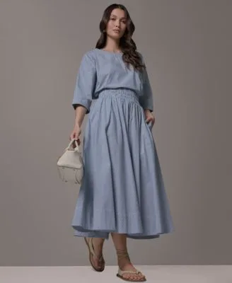 Striped Boat Neck Top Striped Pull on Maxi Skirt by Donna Karan Weekend