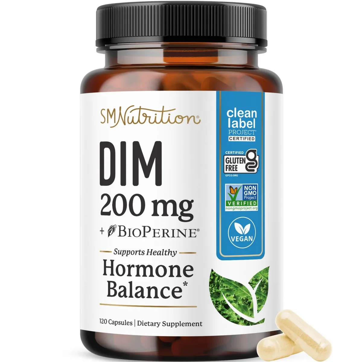 DIM Supplement 200 Mg Estrogen Balance Hormone Balance, Hormonal Acne Supplements, Menopause Support, Antioxidant Support Non-GMO by Smnutrition