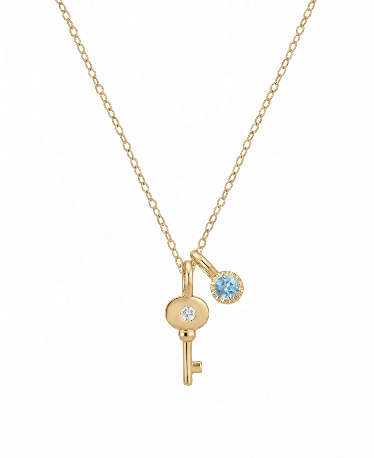 Aquamarine Key Charm Pendant (1/20 ct. t.w.) Diamond Accent in 14k Gold by Macy's