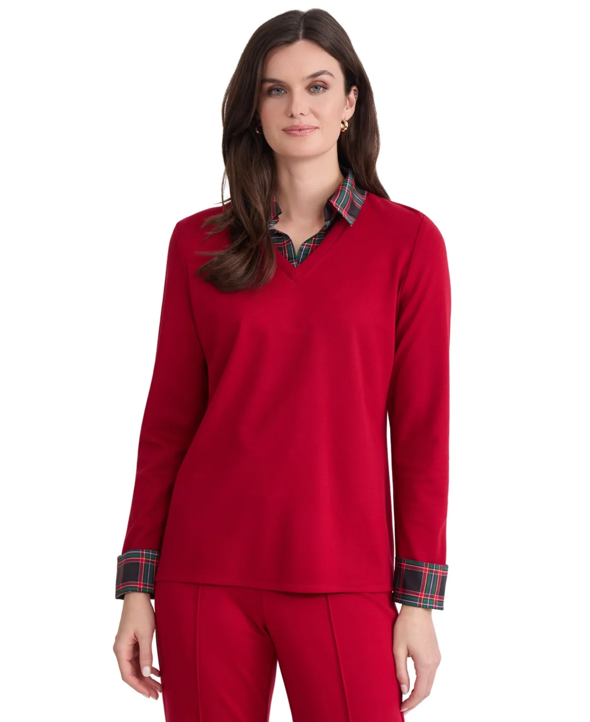 Serenity Long-Sleeve Plaid Layered-Look Blouse by Jones New York