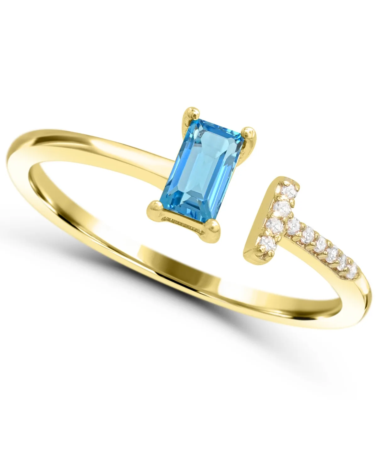 Swiss Blue Topaz and Diamond Accent Adjustable Open Ring (1/3 ct. t.w.) in Gold-Plated Sterling Silver by Macy's