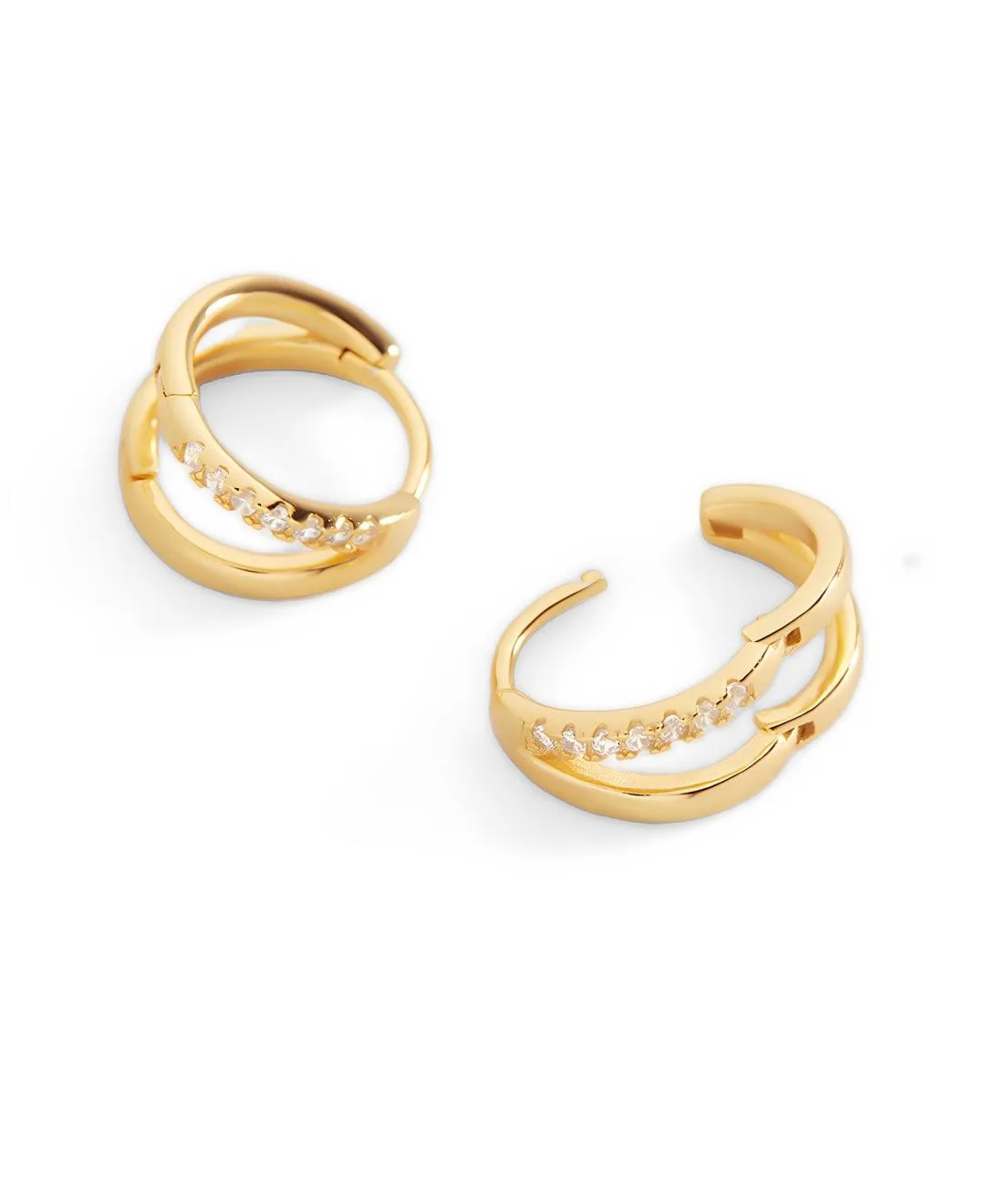 Gold-Plated Sterling Silver Cubic Zirconia Luna Double Huggie Earrings by Mint & Lily
