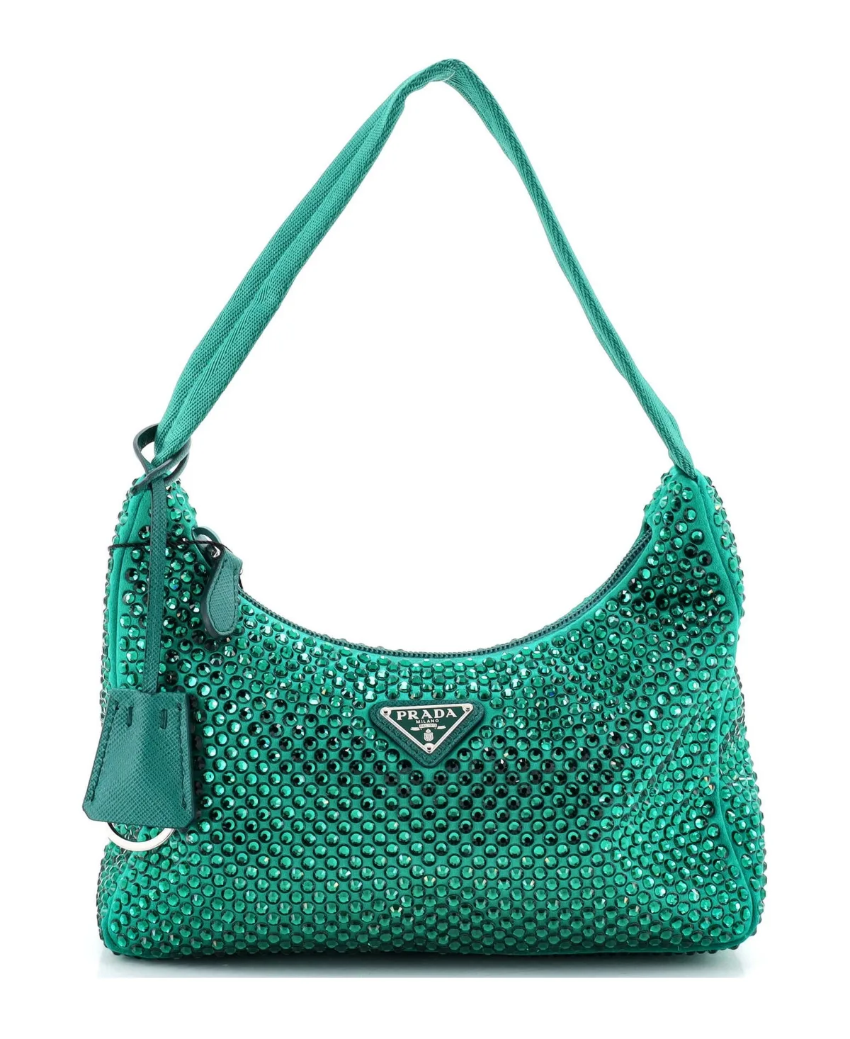 Pre-Owned Prada Mini Re-Edition 2000 Hobo Crystal Embellished Satin by Prada