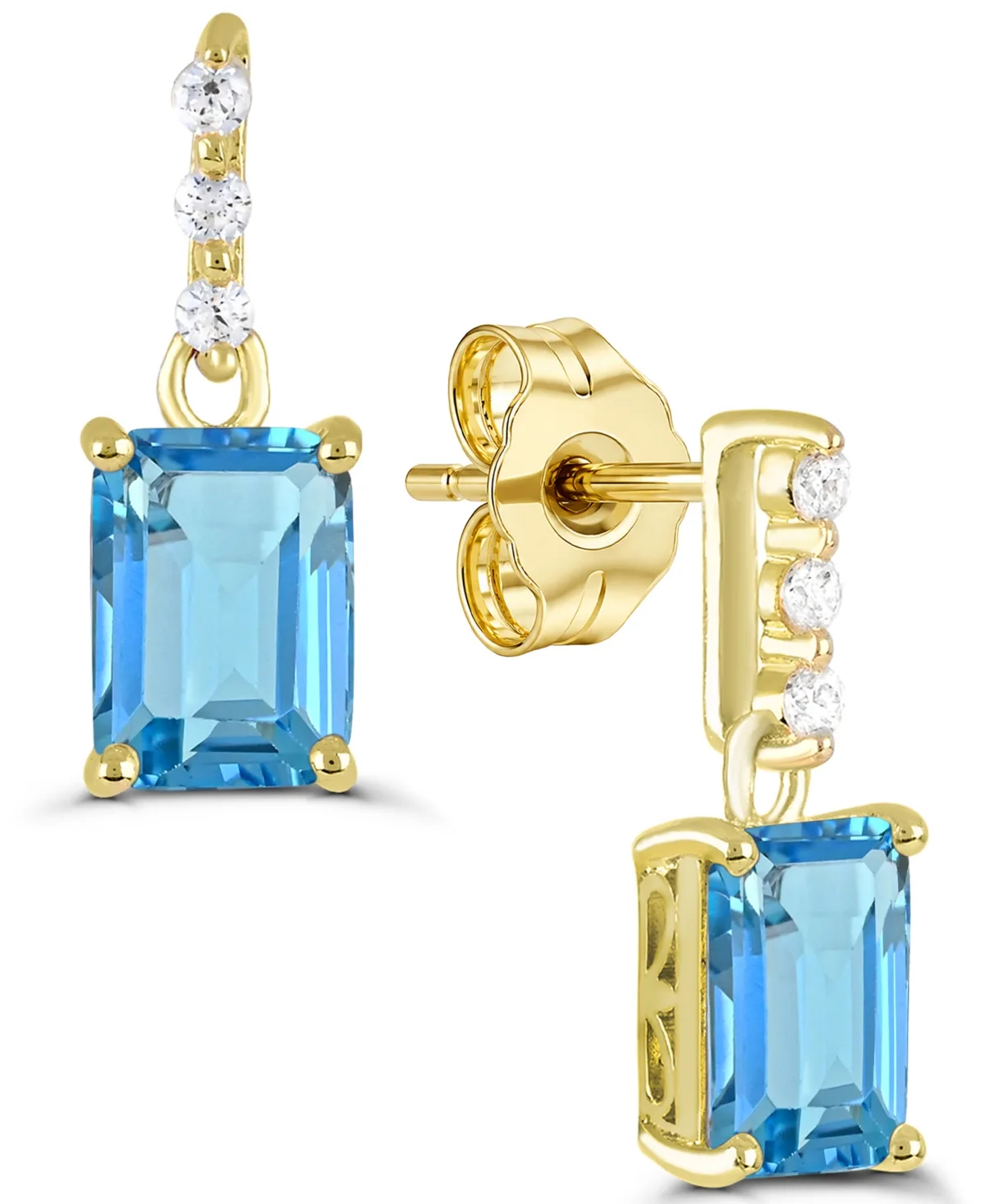Swiss Blue Topaz Post Back Earrings (1-7/8 ct. t.w.) with White Topaz in 14k Gold-Plated Sterling Silver