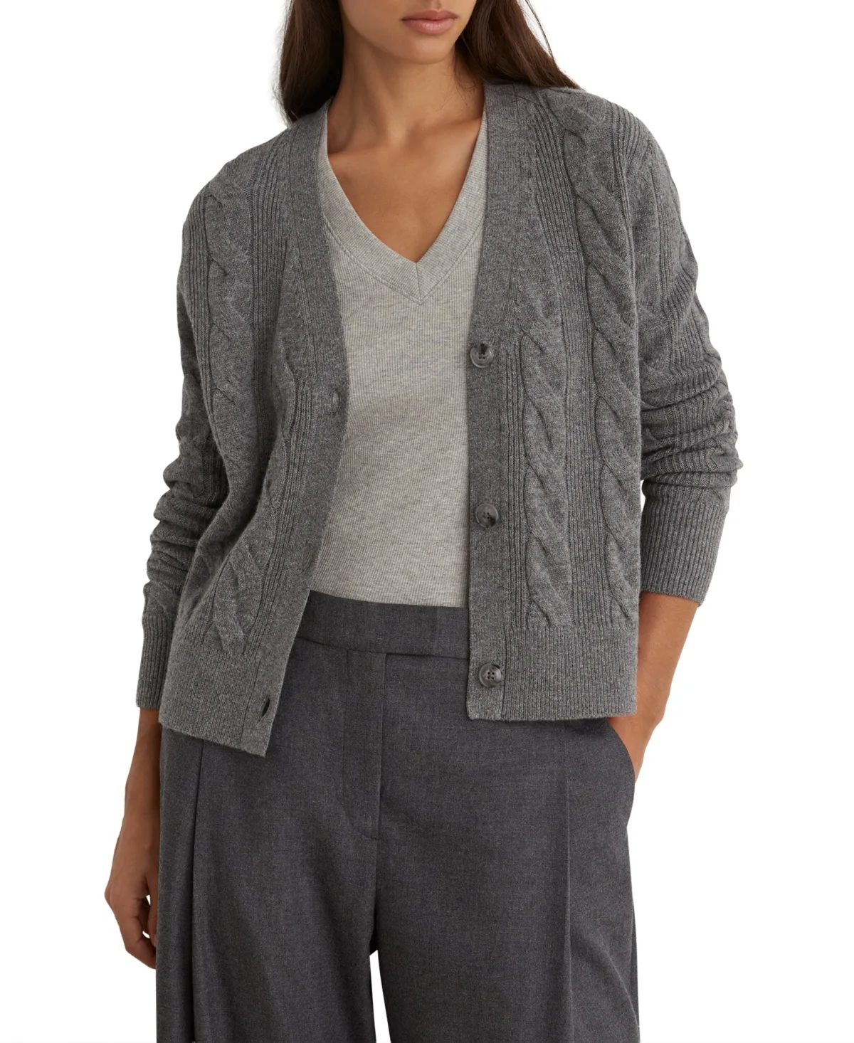 Elowen Wool-Cashmere Cable-Knit Cardigan by Reiss