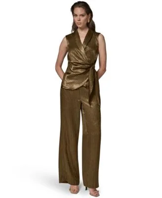 Tie Waist Sleeveless Top Pinstripe Satin Pull on Pants by Donna Karan New York