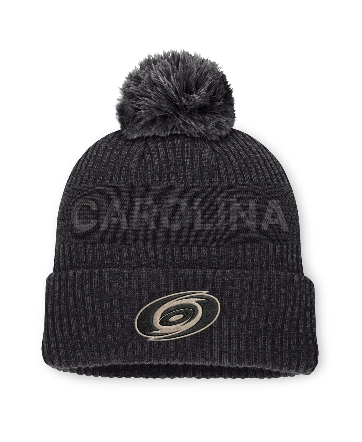 Carolina Hurricanes Road Phantom Cuffed Knit with Pom Hat by Fanatics