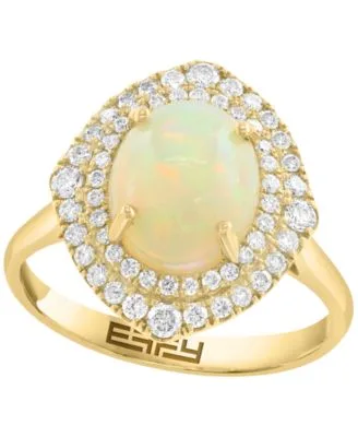 Diamond Opal Ring Pendant in 14k Yellow Gold by Effy Collection