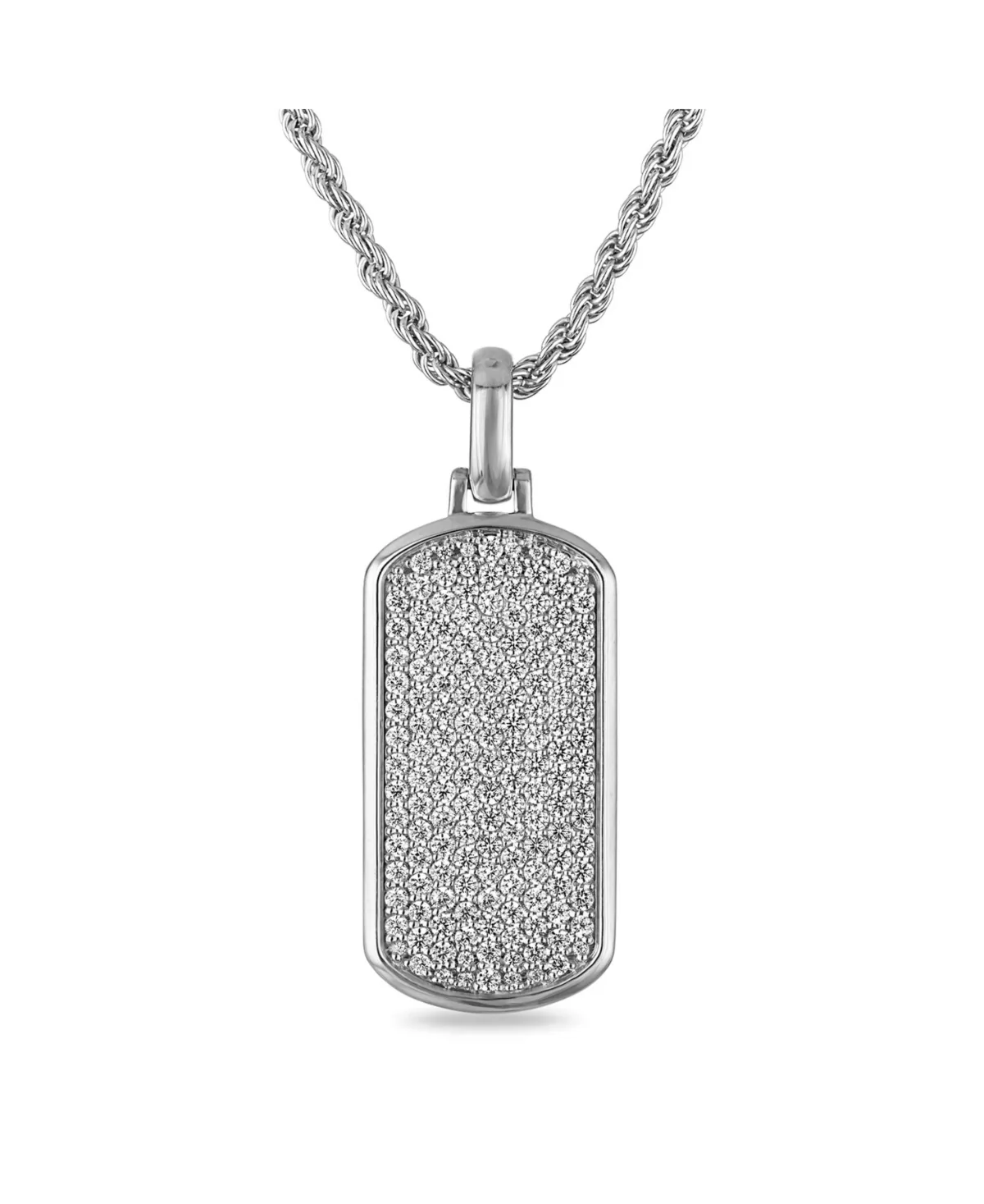 Lab Grown Round Diamond Dog Tag Pendant Necklace (1 1/2 ct. t.w.) - Sterling Silver by Macy's