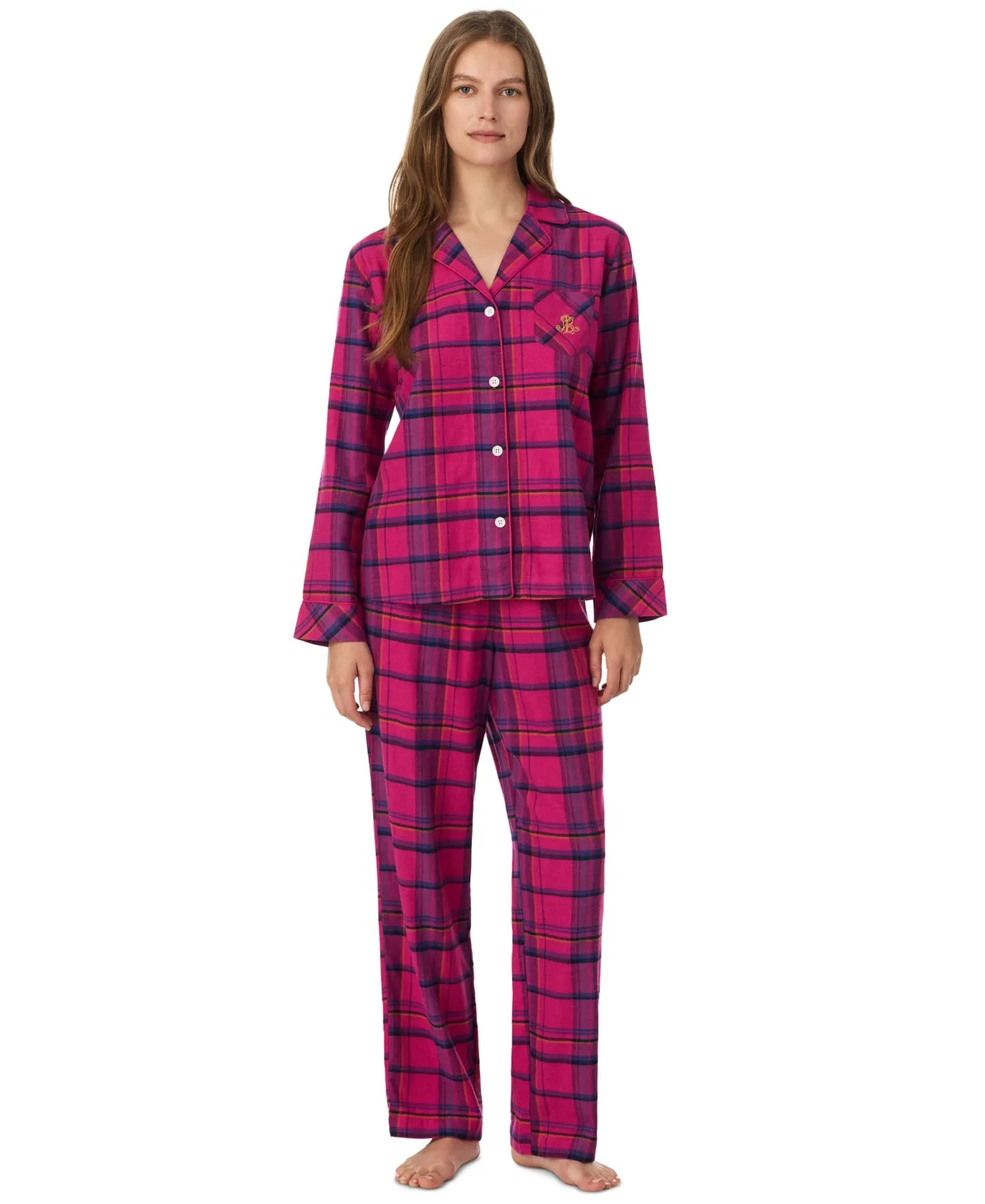 Flannel Long-Sleeve Notch-Collar Top and Pants, 2-Piece Set by Ralph Lauren