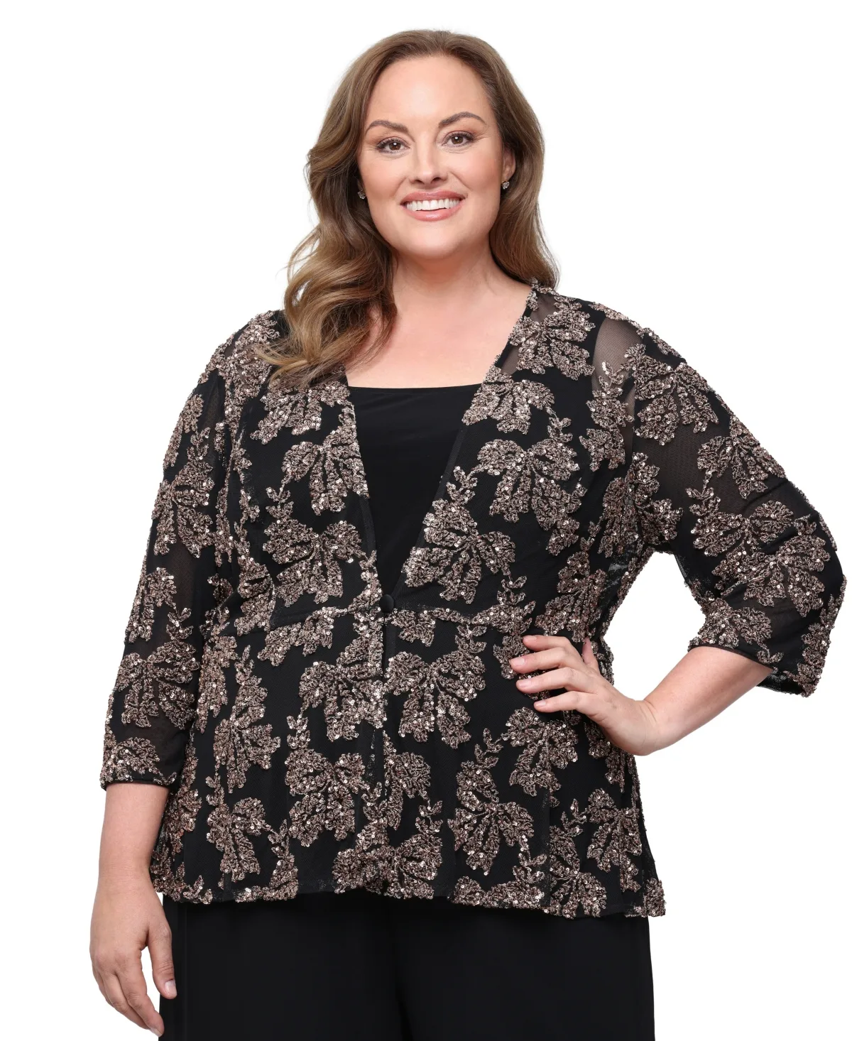 Sequin Floral-Print Scoop Neck Tank and Jacket, 2-Piece Set by Alex Evenings