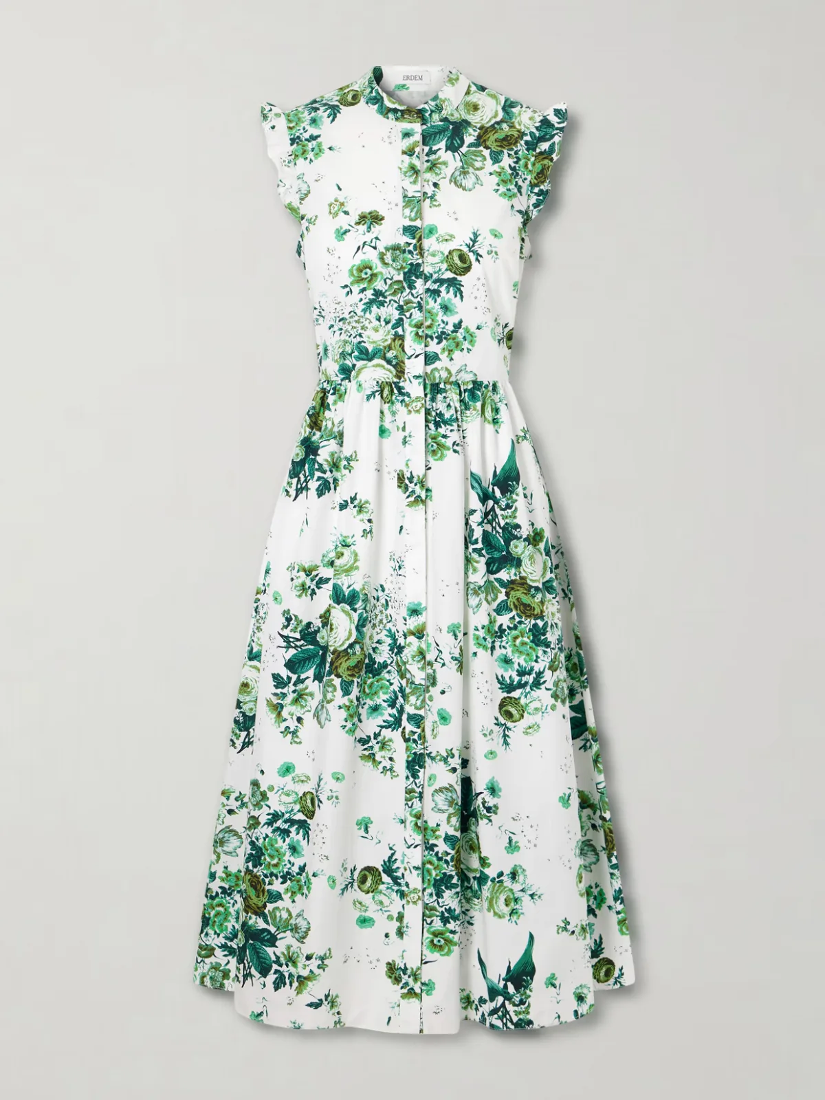 - Ruffled Floral-print Cotton-poplin Midi Shirt Dress -