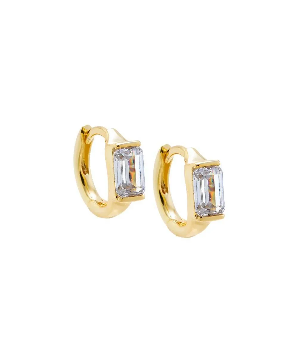 Cz 14K Gold Plated Baguette Embedded Huggie Earring by By Adina Eden