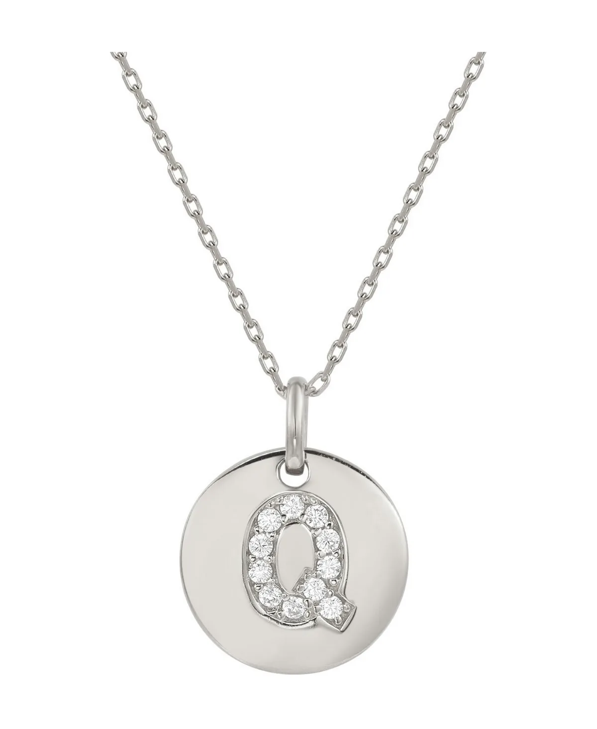 Sterling Silver Cubic Zirconia Letter Q Initial Disc Pendant Necklace by Suzy Levian New York