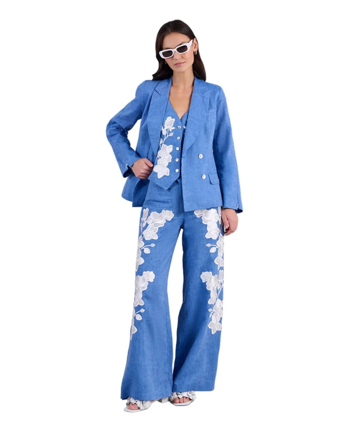 Jenna Linen Embroidered Wide-Leg Pants by Anne Fontaine