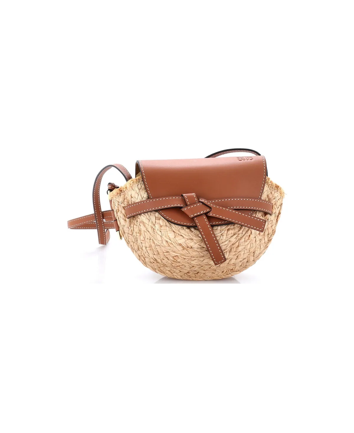 Pre-Owned Loewe Mini Gate Leather Shoulder Leather with Raffia by LOEWE