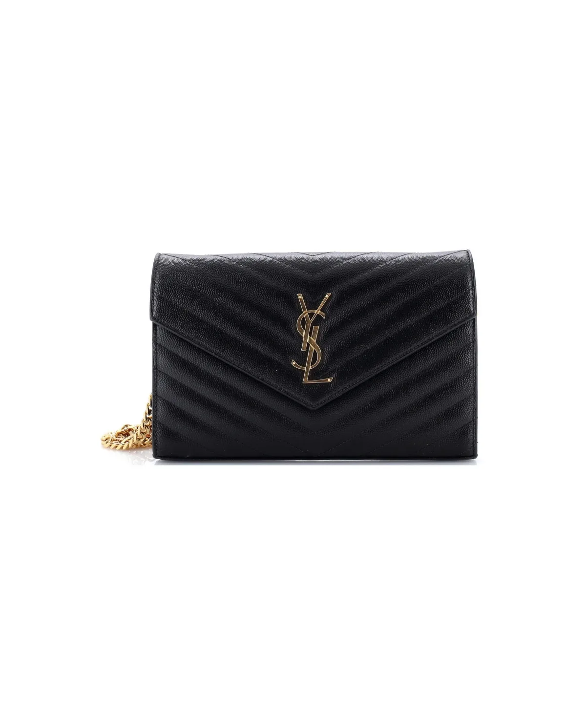 Pre-Owned Saint Laurent Medium Classic Monogram Wallet on Chain Matelasse Chevron Leather
