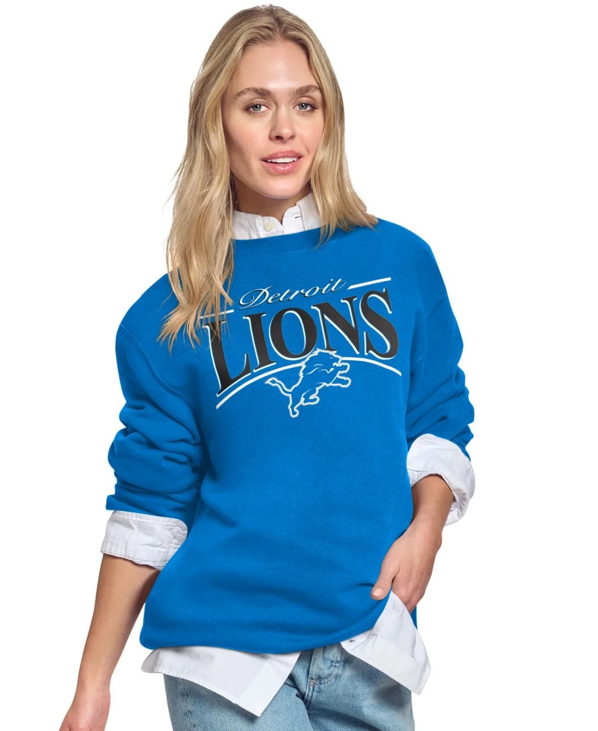 Detroit Lions Arch Stripe Fleece Crewneck Sweatshirt by Starter