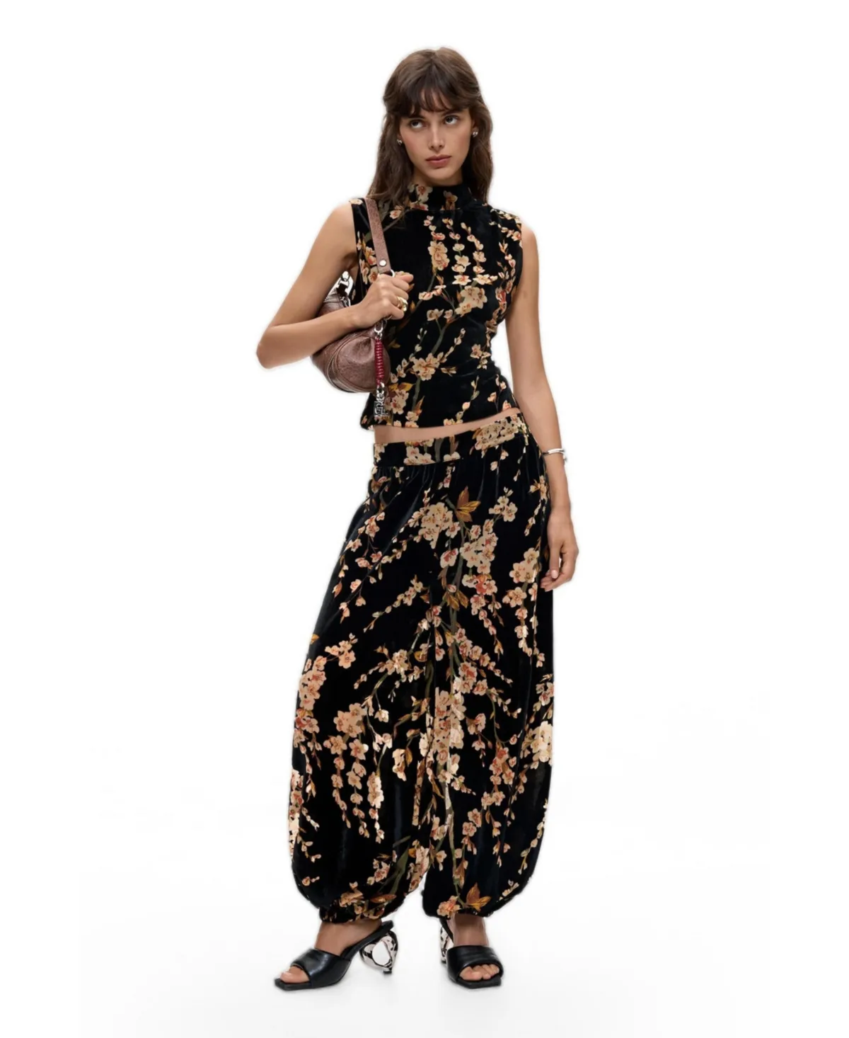Velvet Floral Balloon Trousers by Desigual