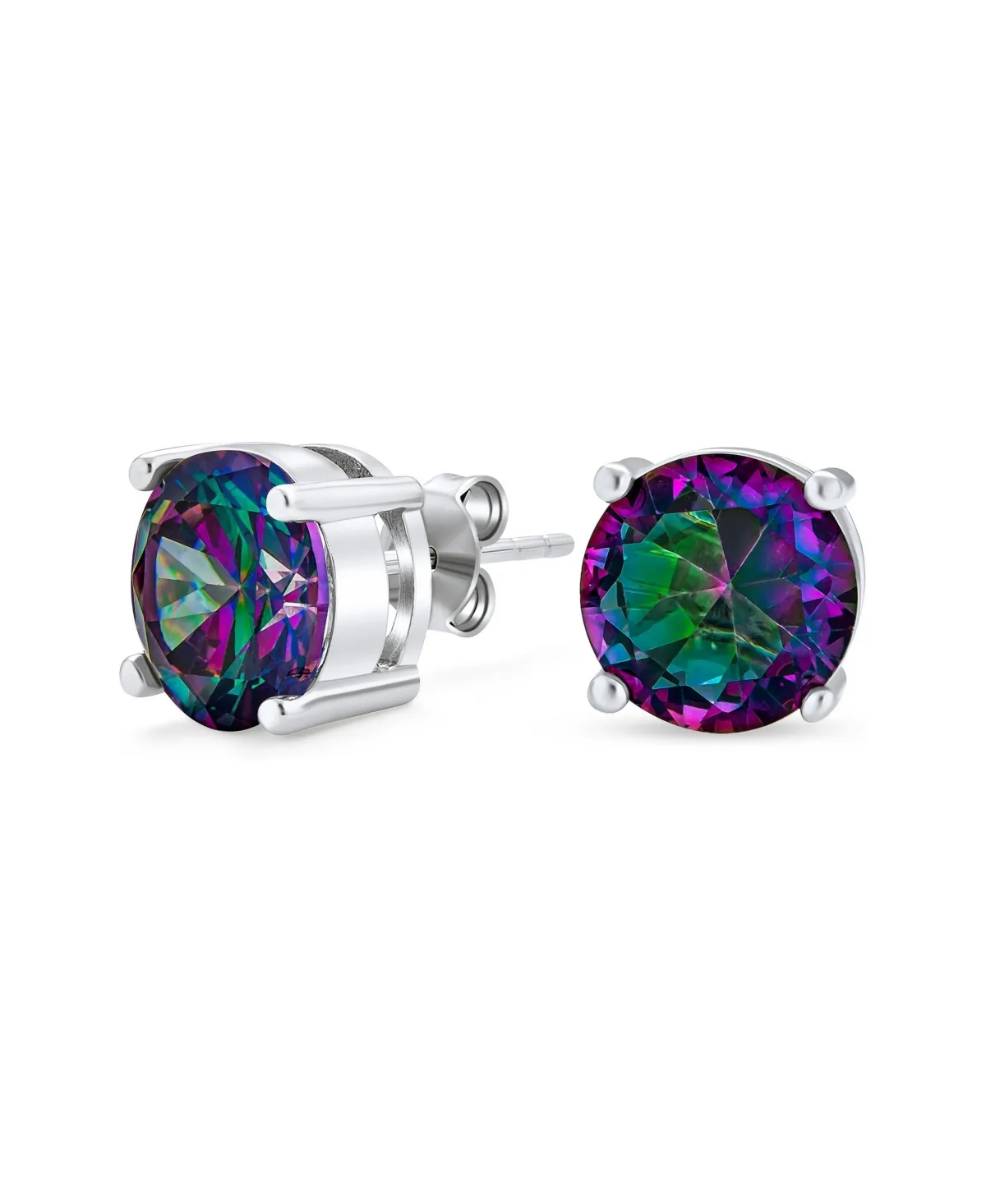 Black Mystic Rainbow Cubic Zirconia Solitaire Cz Stud Earrings.925 Sterling Silver Round Cut by Bling Jewelry