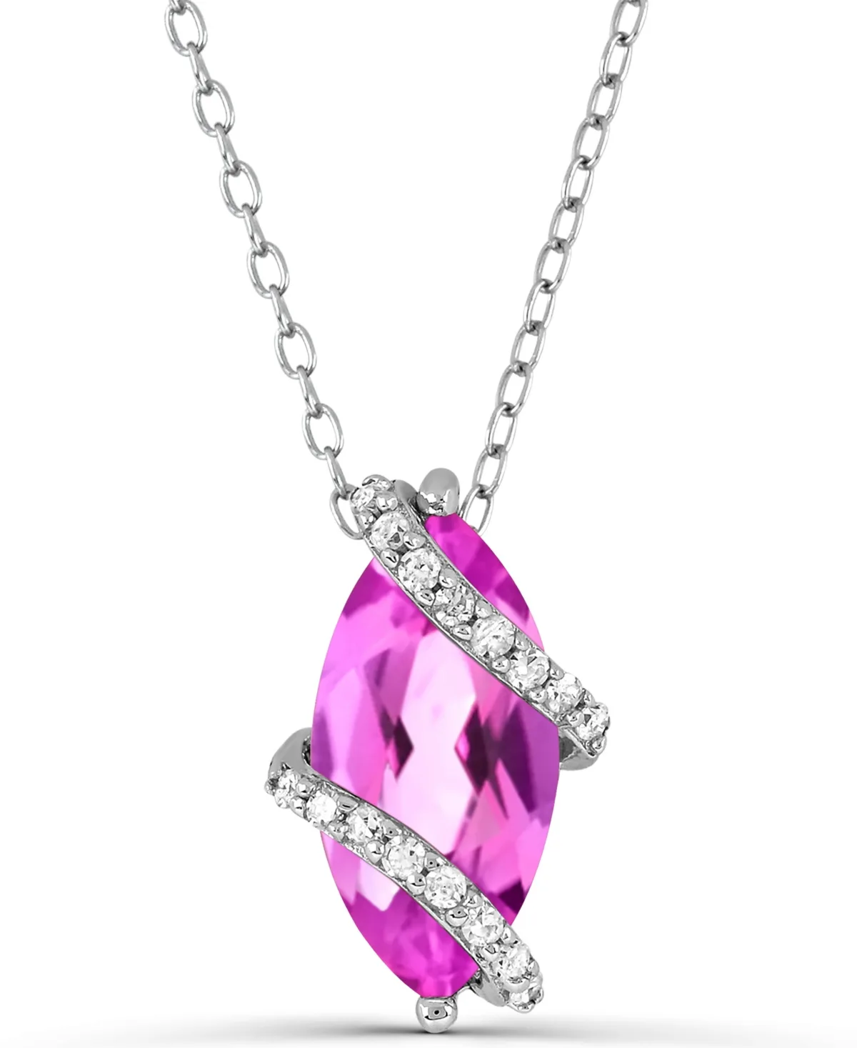 Lab-Grown Pink Sapphire Pendant (1-3/4 ct. t.w. Pink Sapphire, 1/8 ct. t.w. White Sapphire) in Sterling Silver by Macy's