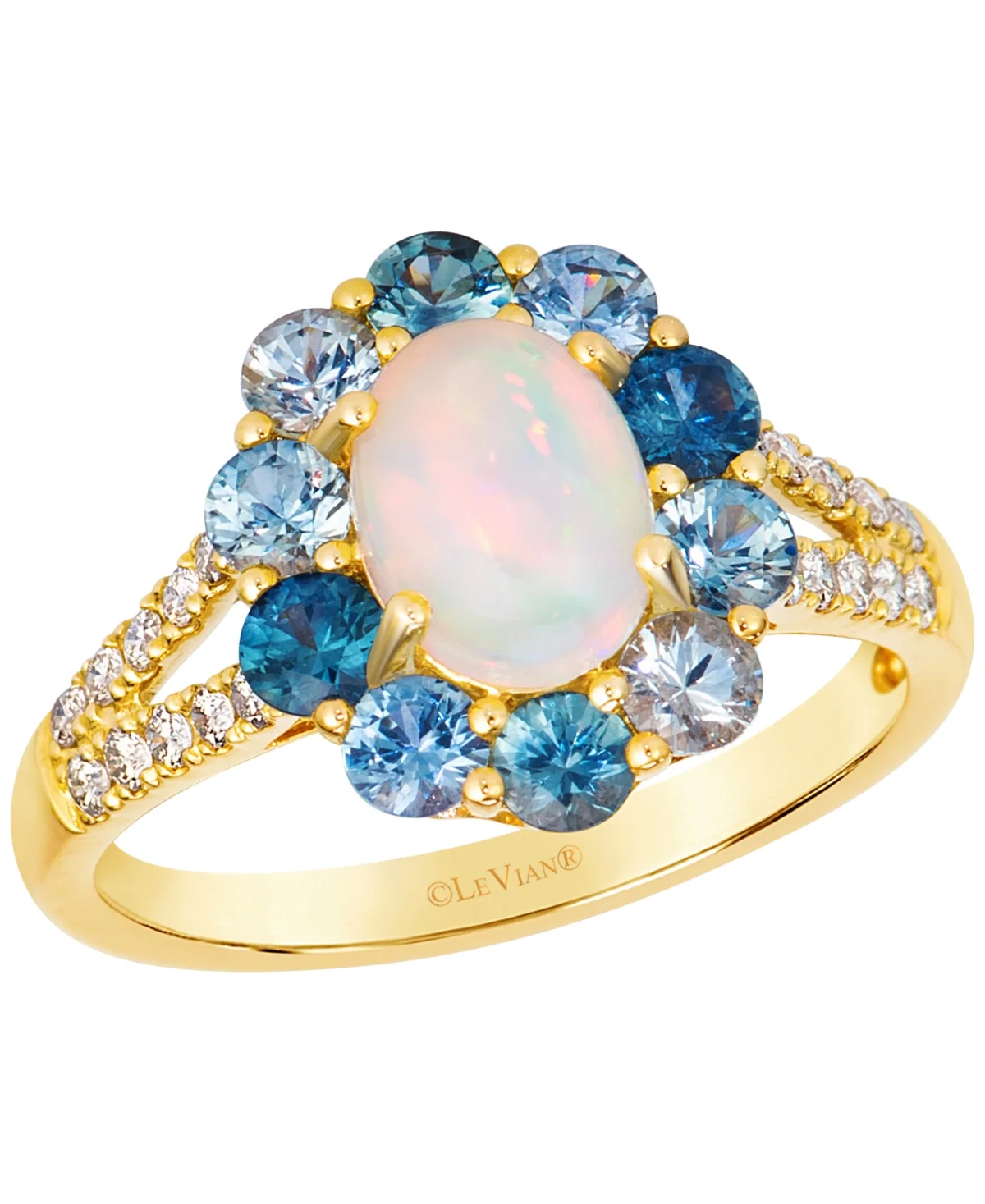 Halo Opal Diamond Ring (1/5 ct. t.w.) in 14k Yellow Gold by Le Vian