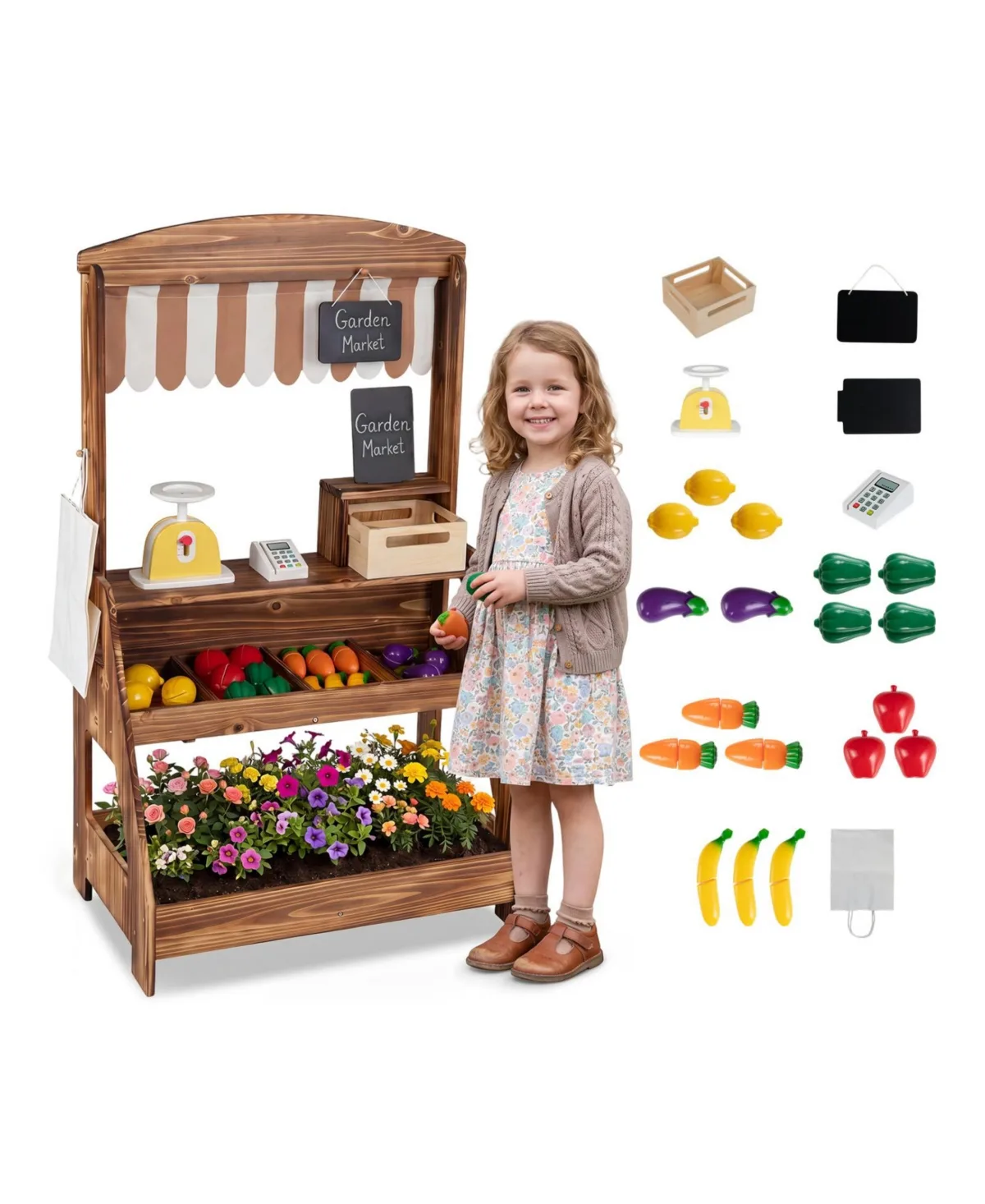 2-In-1 Mud Kitchen and Market Stand with 2 Chalkboards Aged 3 Years and Up by Mecale