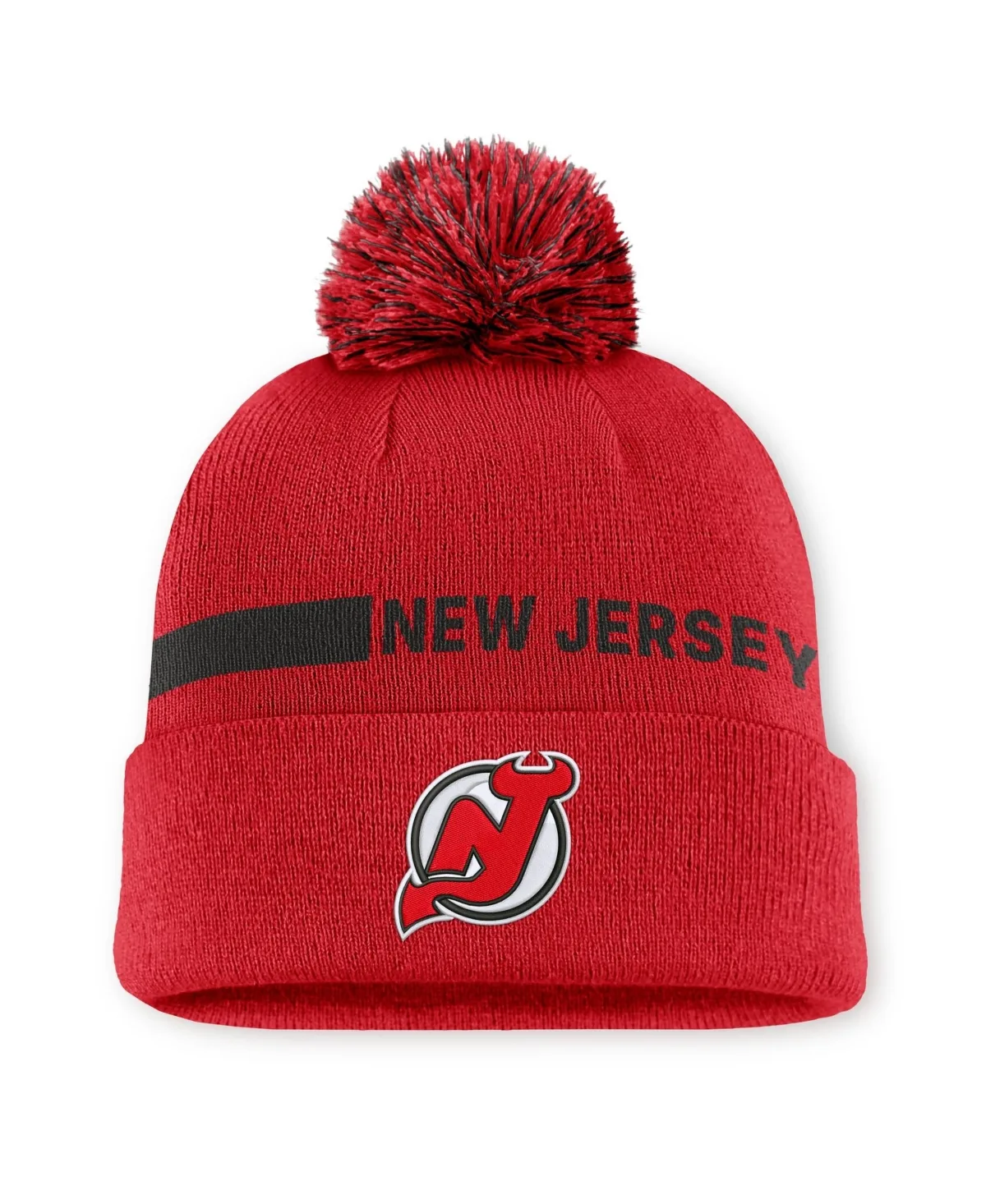 New Jersey Devils Authentic Pro Rink Cuffed Knit with Pom Hat by Fanatics