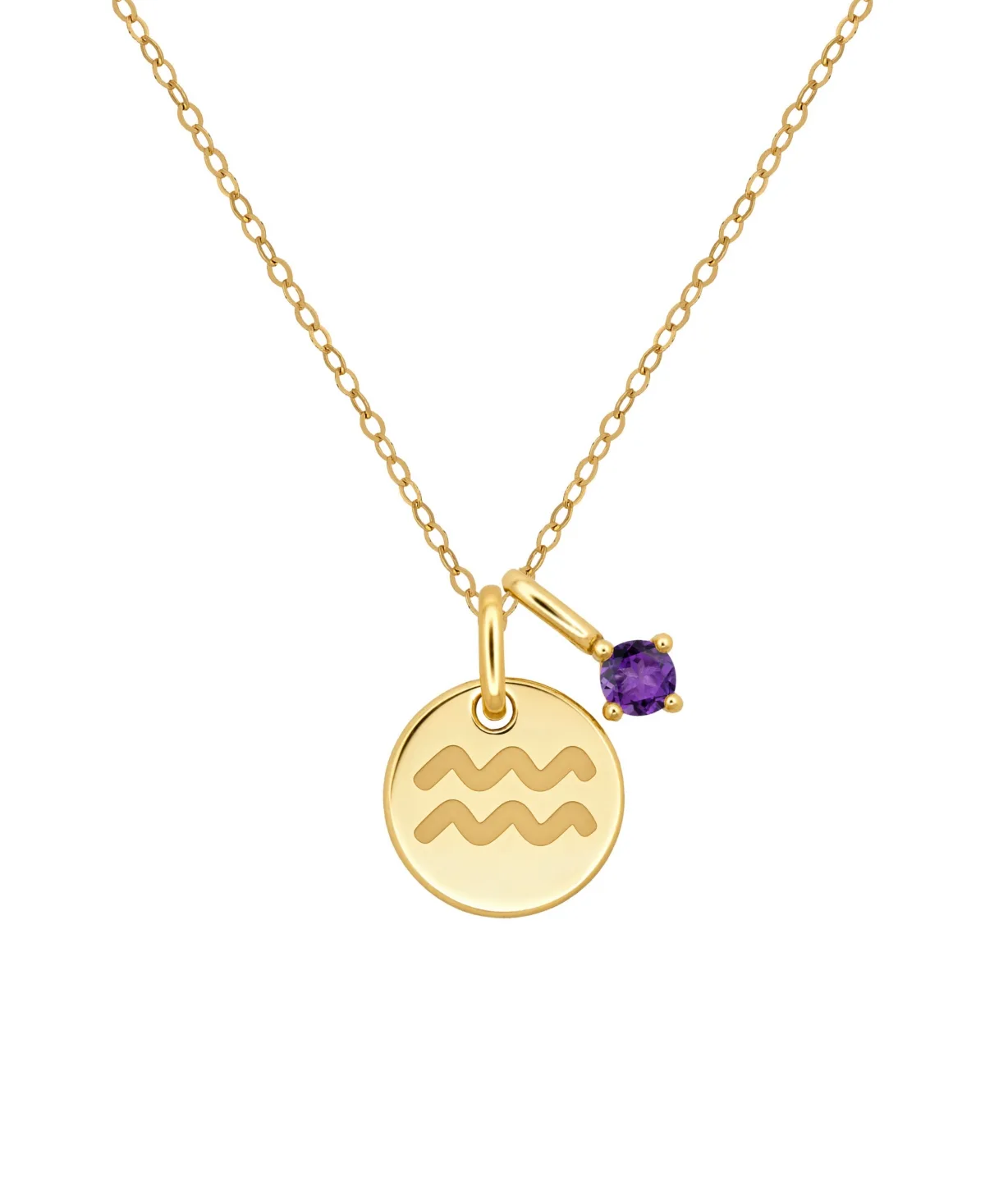 Amethyst Aquarius Zodiac Round Pendant Necklace (1/8 ct. t.w.) in 14k Gold by Macy's