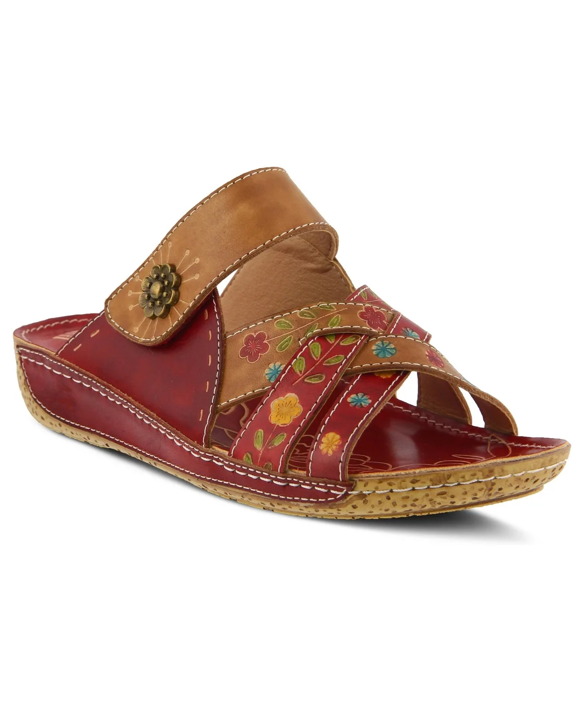 LArtiste Leigh Hand-Painted Floral Embossed Wedge Slides by Lartiste