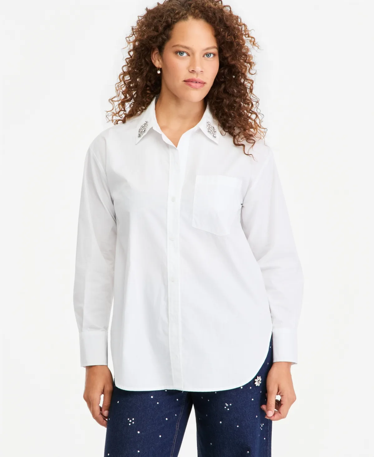 Embellished Collar Poplin Button Down Shirt by On 34th