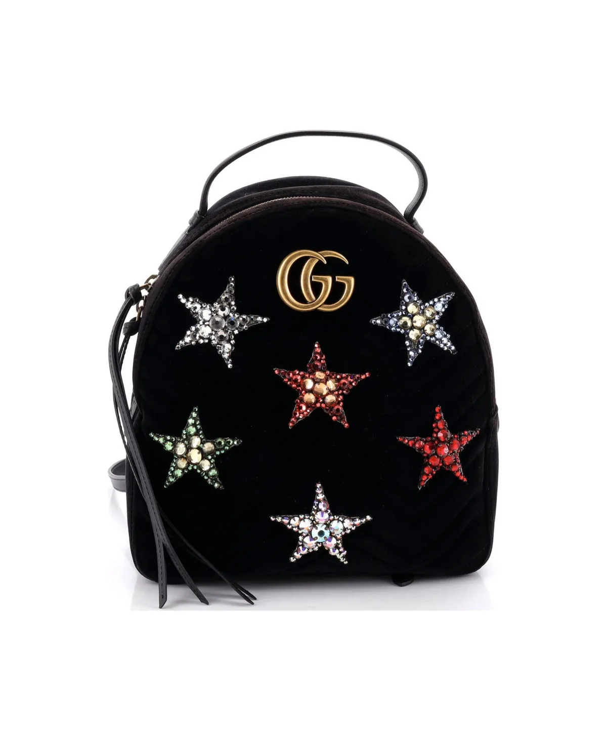 Pre-Owned Gucci Small Gg Marmont Backpack Embellished Matelasse Velvet by Gucci