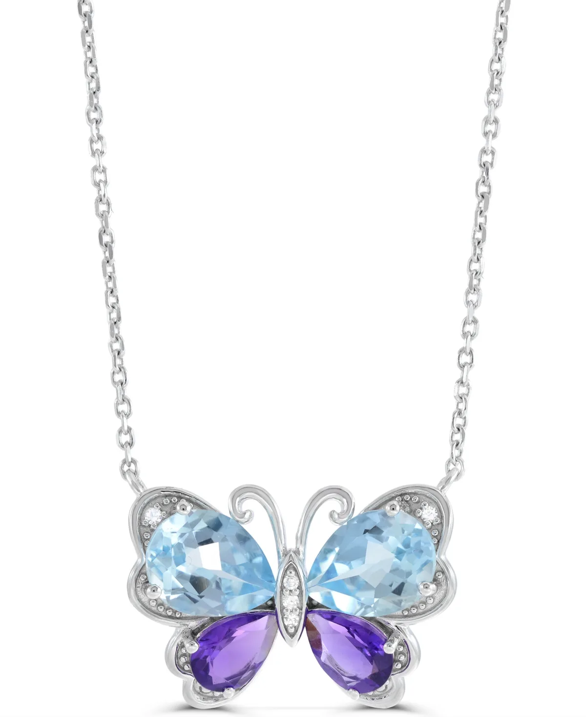Topaz and Amethyst Butterfly Pendant Necklace (2-1/10 ct. t.w., 1/2 ct. t.w.) in Sterling Silver by Macy's