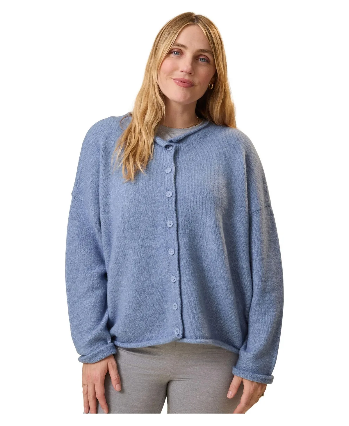 Maternity Oversized Button-Down Crewneck Cardigan