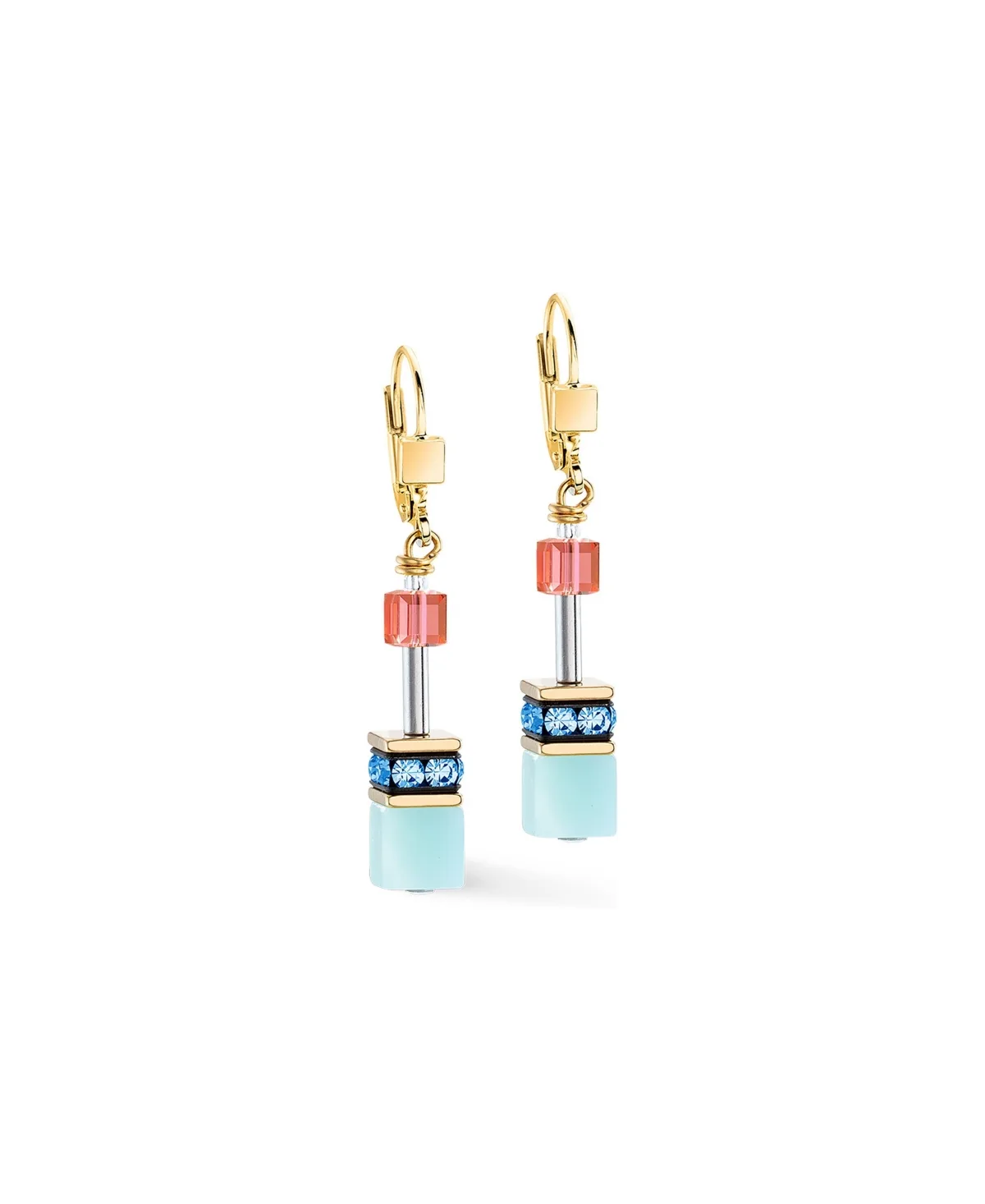 Amazonite and Swarovski Crystal Two-Tone GeoCUBE Iconic Precious Rainbow Earrings by Coeur De Lion