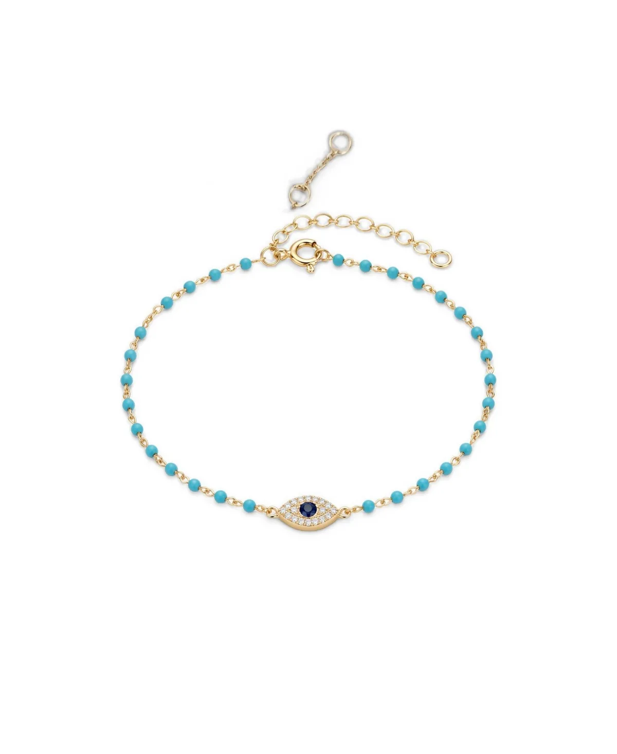 Turquoise Beaded Evil Eye Bracelet in Gold Over Sterling Silver by Etoielle