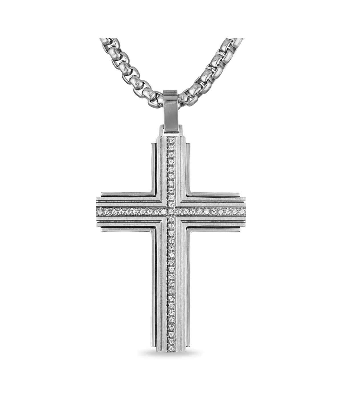 Diamond Cross Pendant (1/4 ct. t.w.) in Stainless Steel, 22" by Macy's