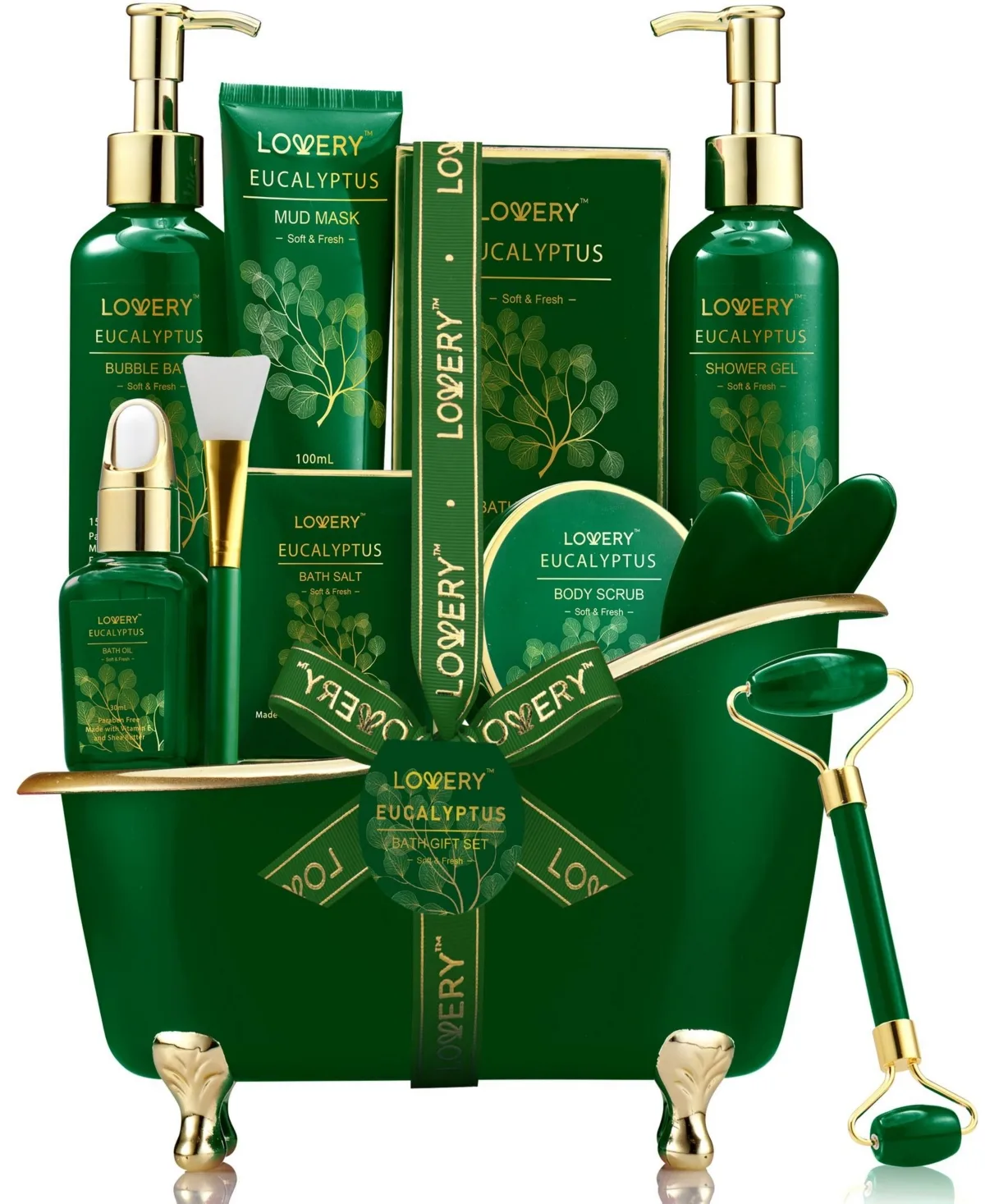16 Piece Home Spa Body Care Gift Set, Eucalyptus Self Care Kit, Stress Relief Gifts, Bath and Body Kit by Lovery