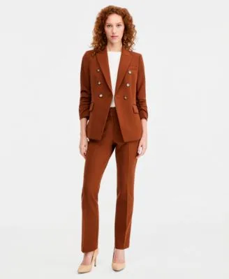 Ruched Sleeve One Button Blazer Mid Rise Straight Leg Pants by Tahari