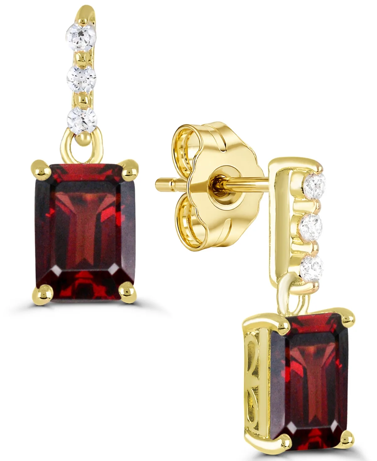 Garnet and White Topaz Drop Earrings (2-1/10 ct. t.w. Garnet, 1/20 ct. t.w. White Topaz) in 14K Gold-Plated Sterling Silver by Macy's