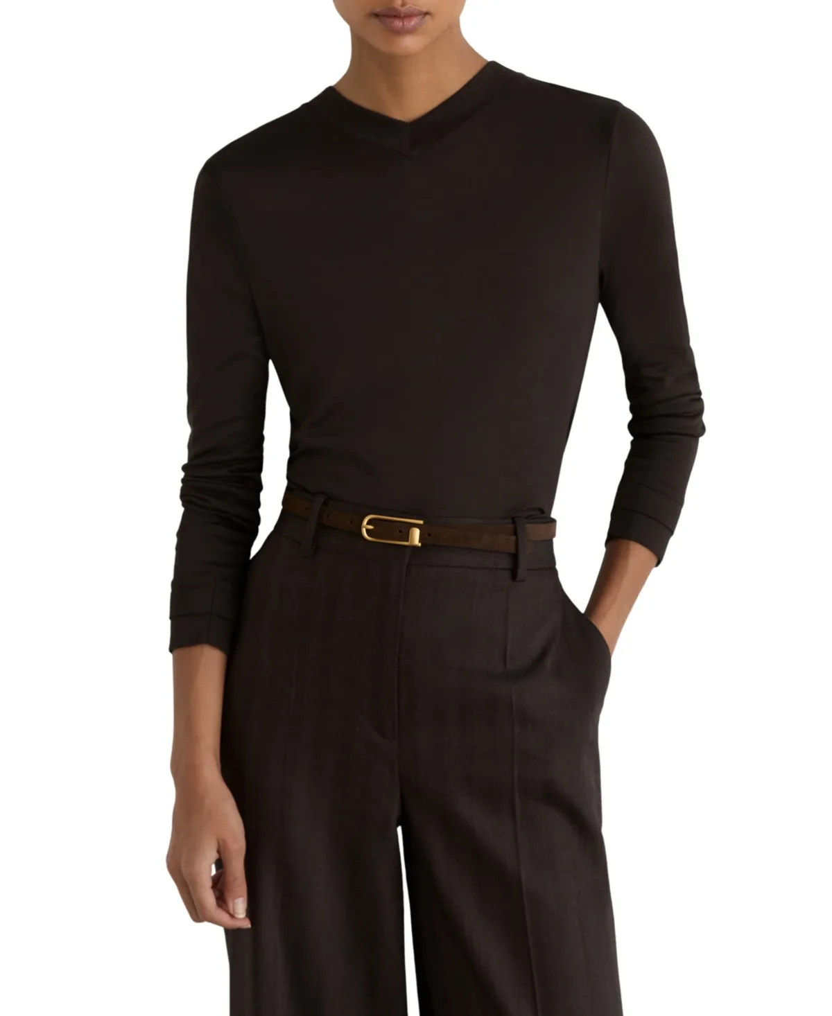 Brody Long-Sleeve High-V-Neck T-Shirt by Reiss