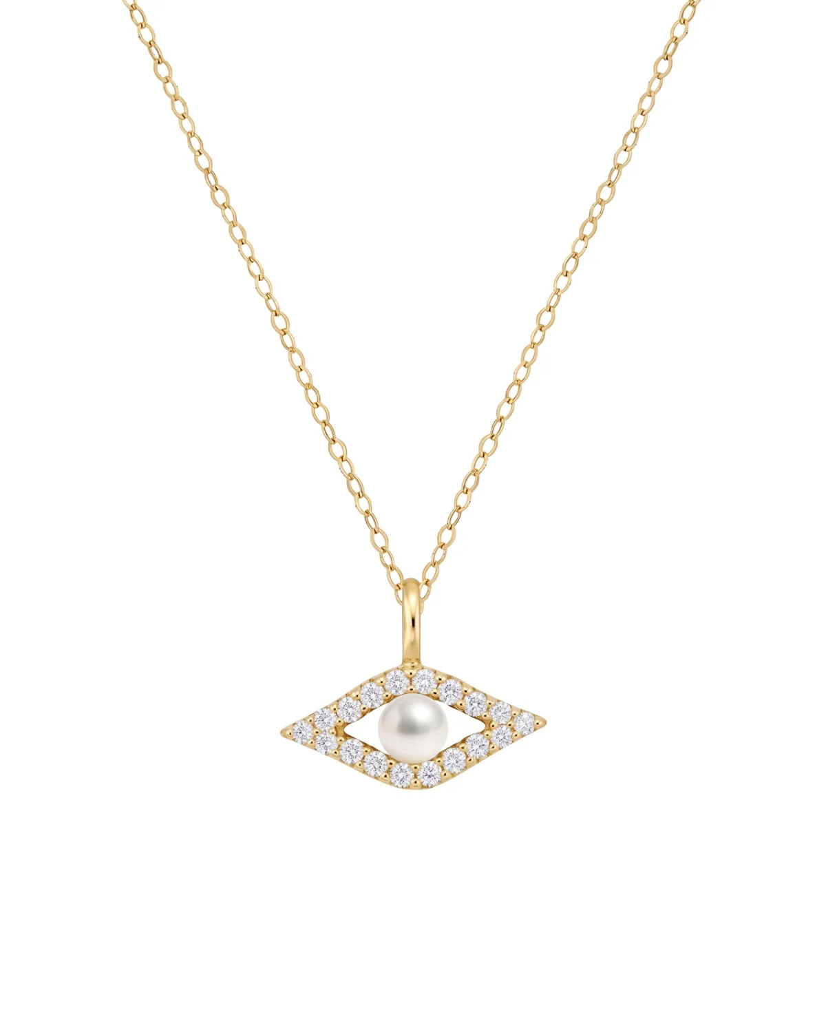 Pearl and Diamond Evil Eye Pendant (1/10 ct. t.w.) in 14k Yellow Gold by Macy's